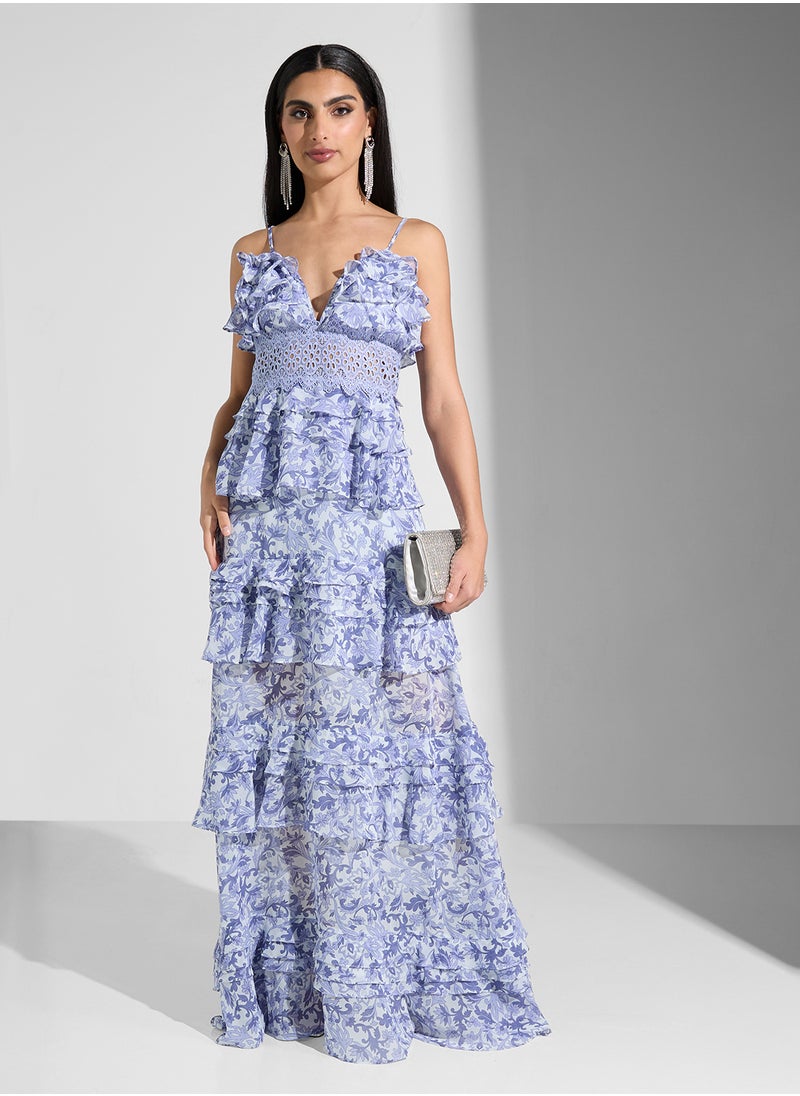 Floral Print Strappy Maxi Dress