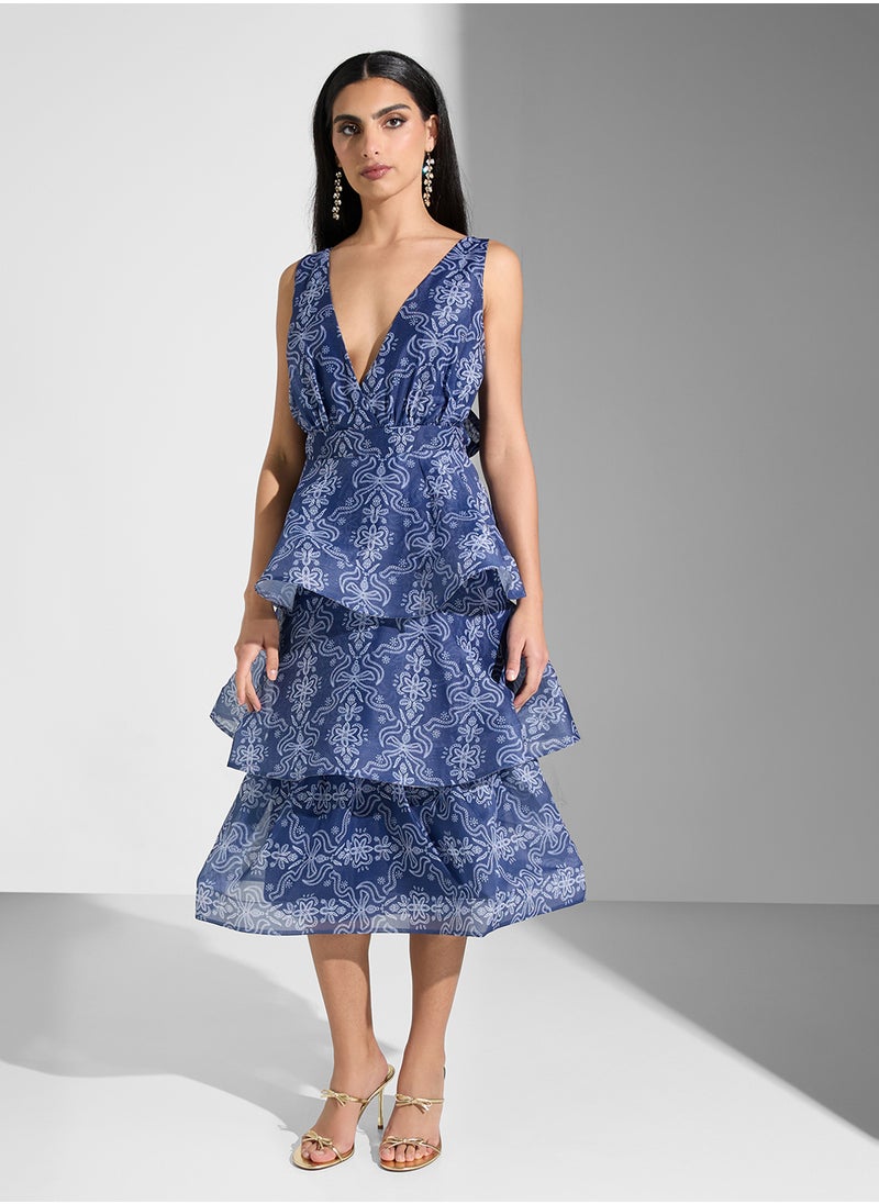 Printed V-Neck Dress