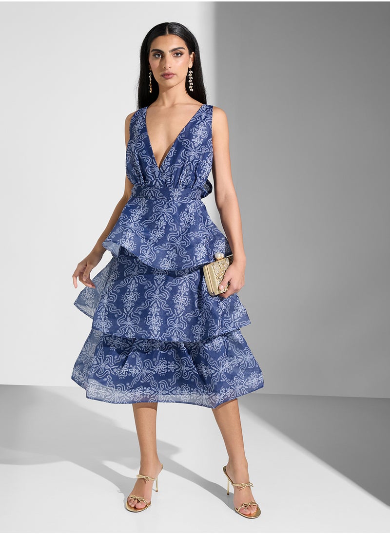Printed V-Neck Dress