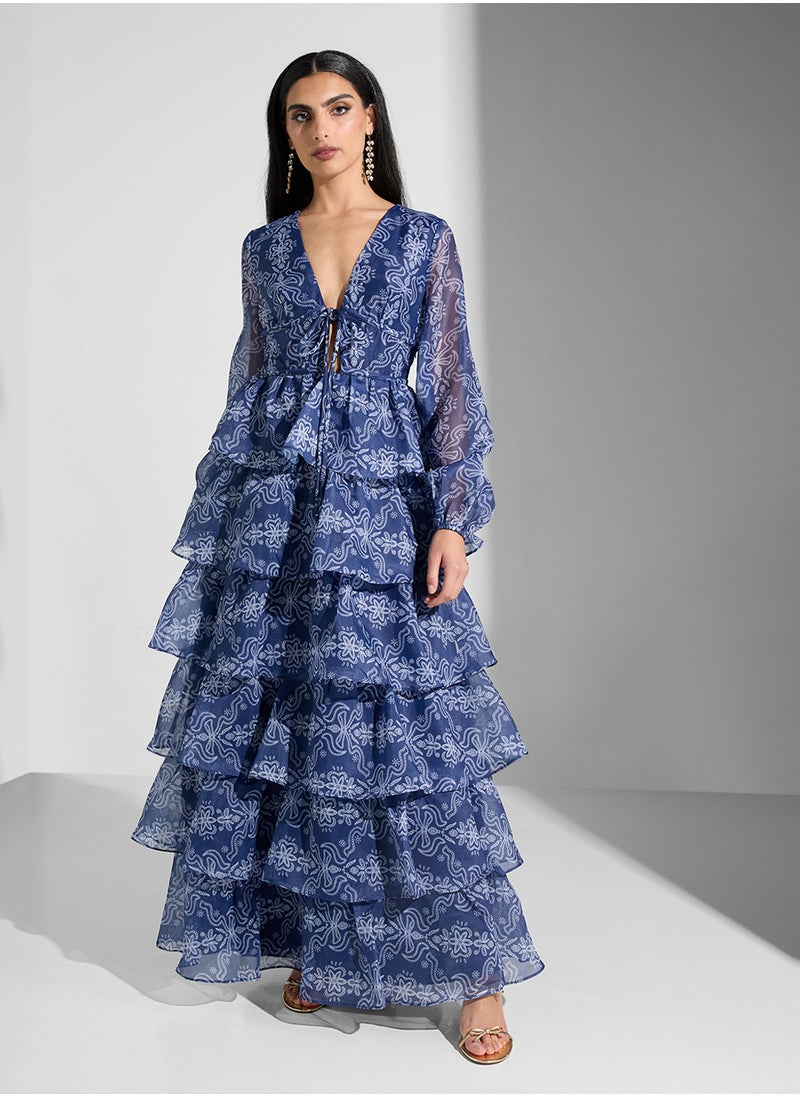 Printed V-Neck Dress