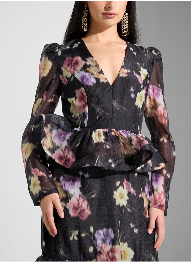 Floral Print V-Neck Dress