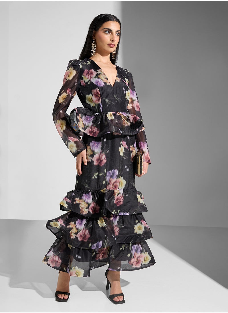 Floral Print V-Neck Dress