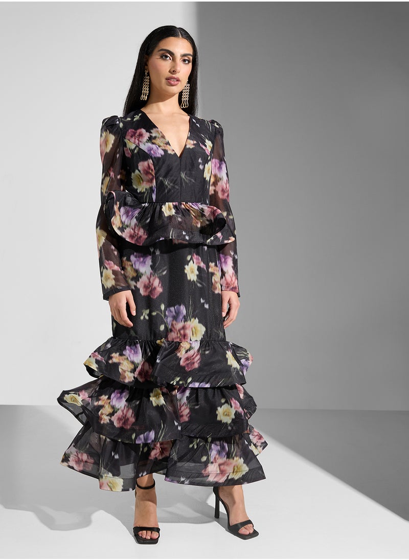 Floral Print V-Neck Dress