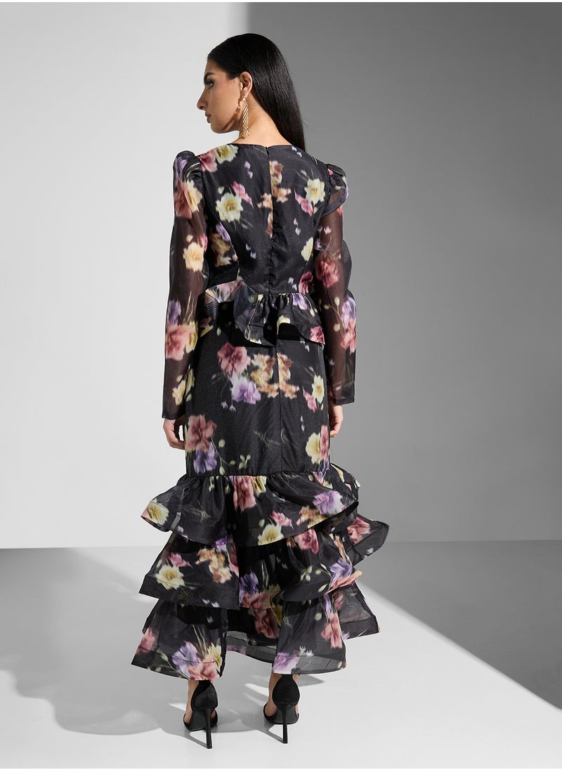 Floral Print V-Neck Dress