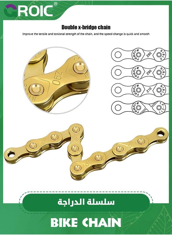Bike Chain 9 Speed 116 Links Half Hollow Lightweight Sports Bicycle Chains with Reserve Missing Link for Road Bike/MTB/BMX