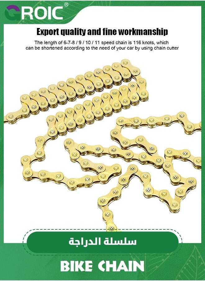 Bike Chain 9 Speed 116 Links Half Hollow Lightweight Sports Bicycle Chains with Reserve Missing Link for Road Bike/MTB/BMX