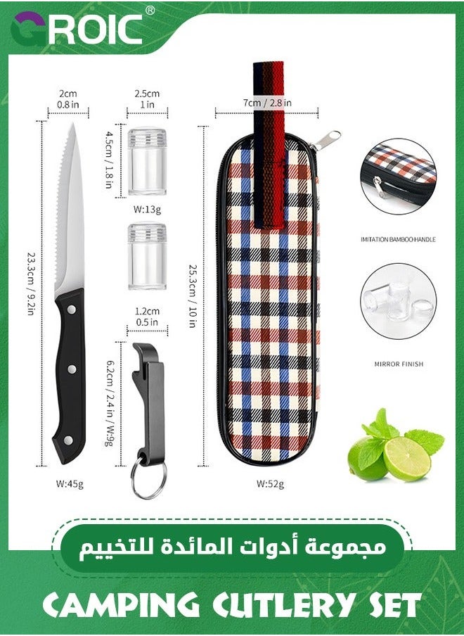 10 PCS Portable Travel Reusable Utensils Silverware with Case, Camping Cutlery set, Chopsticks and Straw Flatware, Stainless steel Utensil set Silver