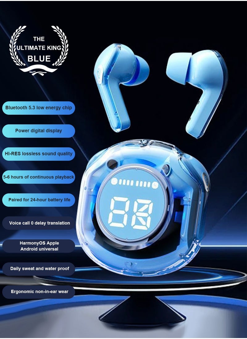 Luxury Wireless Earbuds, Transparent appearance with LED Display Charging Case, Bluetooth 5.3 in-Ear Earphones with Mic for Phone Tablet Laptop Sports, High-End Headphones