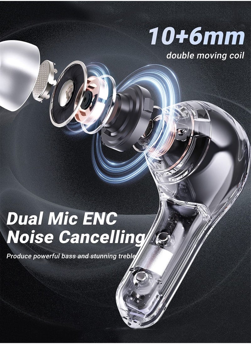 Luxury Wireless Earbuds, Transparent appearance with LED Display Charging Case, Bluetooth 5.3 in-Ear Earphones with Mic for Phone Tablet Laptop Sports, High-End Headphones