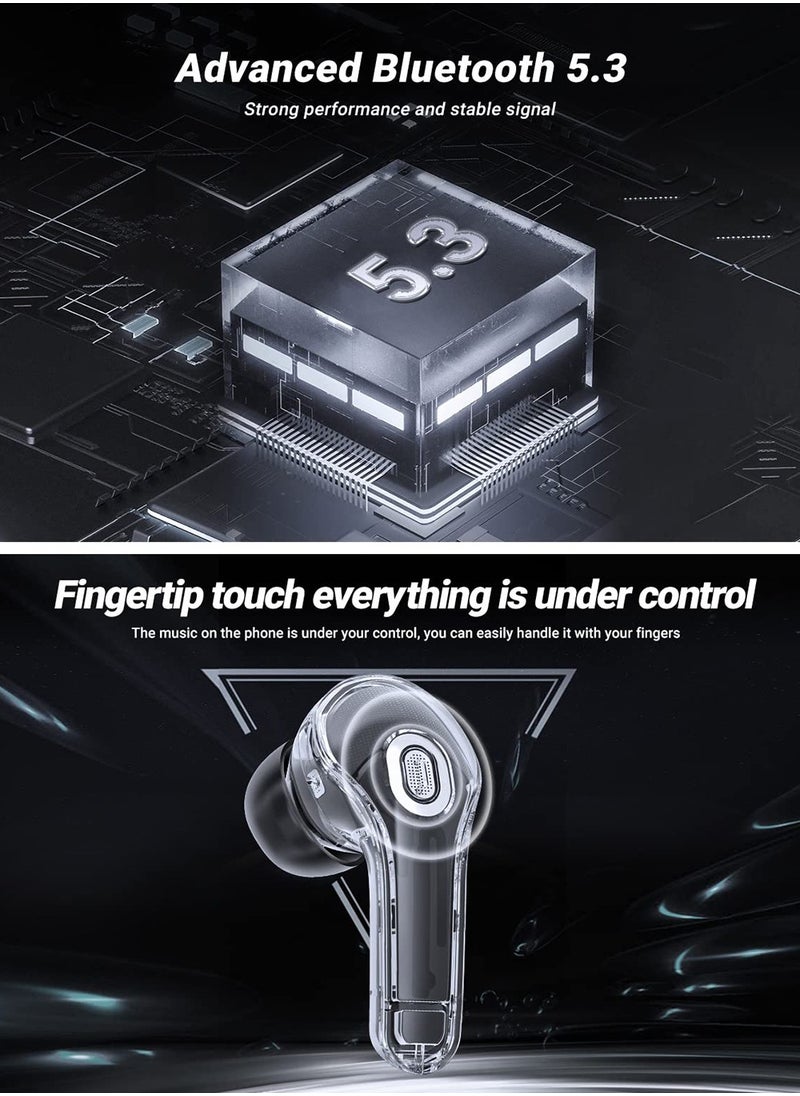 Luxury Wireless Earbuds, Transparent appearance with LED Display Charging Case, Bluetooth 5.3 in-Ear Earphones with Mic for Phone Tablet Laptop Sports, High-End Headphones