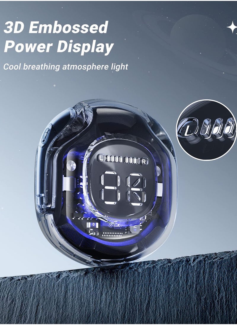 Luxury Wireless Earbuds, Transparent appearance with LED Display Charging Case, Bluetooth 5.3 in-Ear Earphones with Mic for Phone Tablet Laptop Sports, High-End Headphones