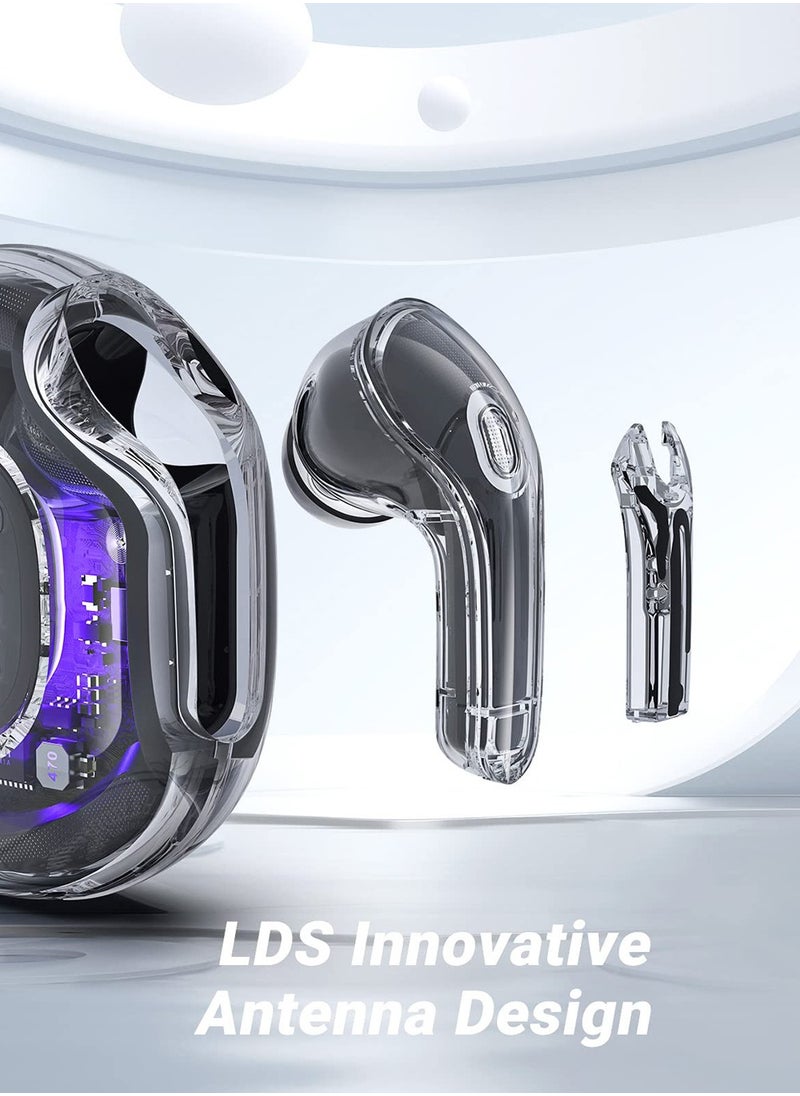 Luxury Wireless Earbuds, Transparent appearance with LED Display Charging Case, Bluetooth 5.3 in-Ear Earphones with Mic for Phone Tablet Laptop Sports, High-End Headphones