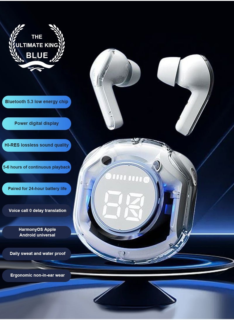 Luxury Wireless Earbuds, Transparent appearance with LED Display Charging Case, Bluetooth 5.3 in-Ear Earphones with Mic for Phone Tablet Laptop Sports, High-End Headphones