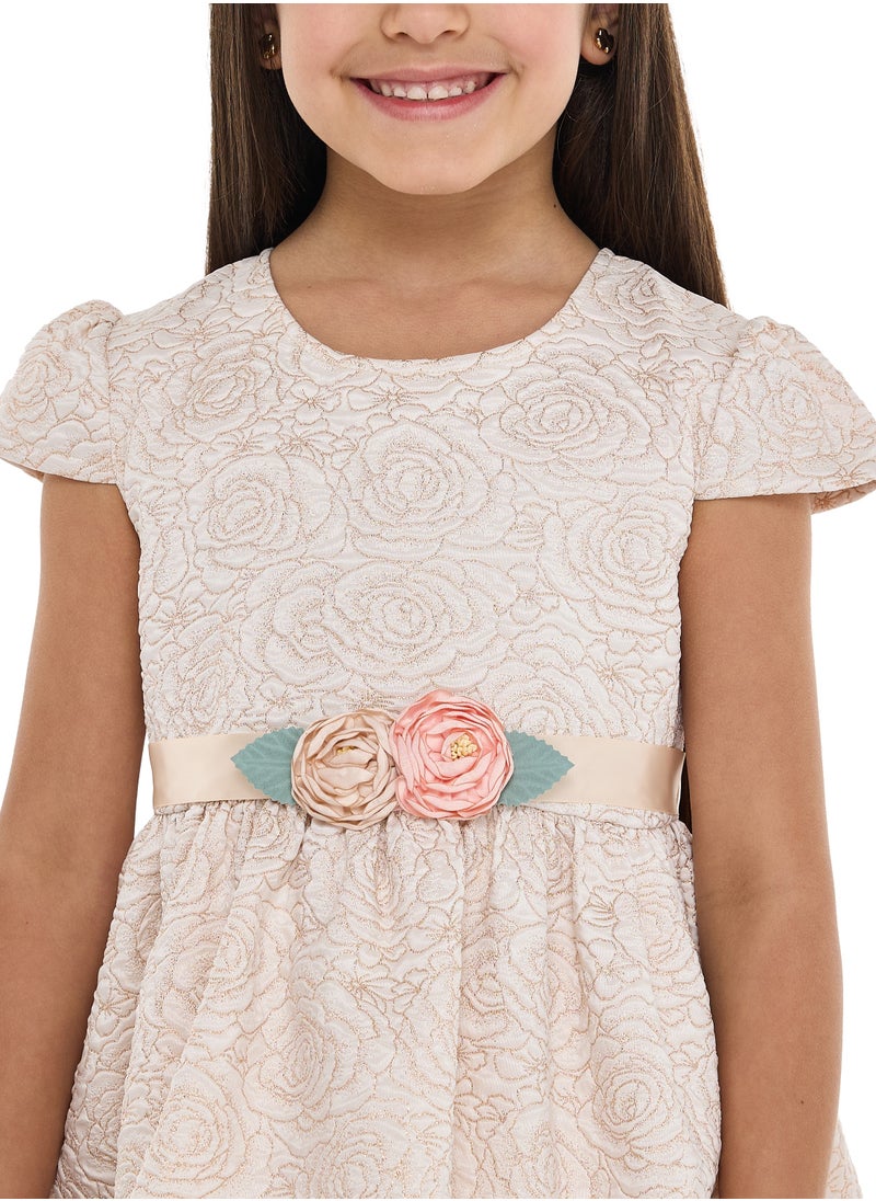 Gold Jacquard Bubble Hem Dress