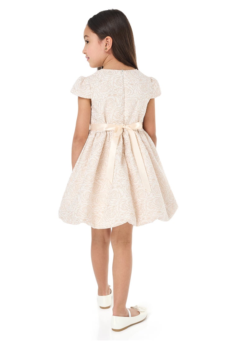 Gold Jacquard Bubble Hem Dress