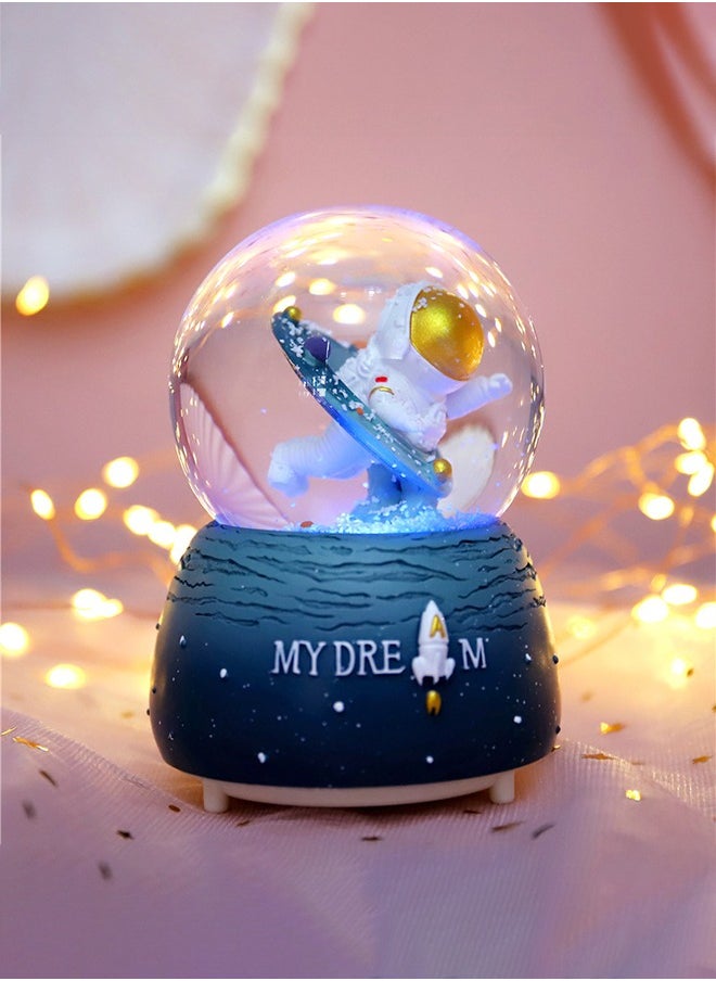 Astronaut Crystal Ball Music Box, with Led Lamp Stand, Snowflakes Falling Great Gifts, Educational Toys, Home Office Decor