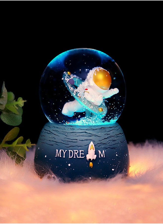 Astronaut Crystal Ball Music Box, with Led Lamp Stand, Snowflakes Falling Great Gifts, Educational Toys, Home Office Decor