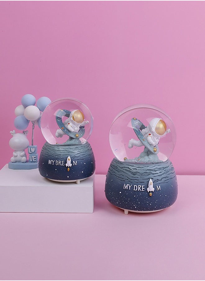 Astronaut Crystal Ball Music Box, with Led Lamp Stand, Snowflakes Falling Great Gifts, Educational Toys, Home Office Decor