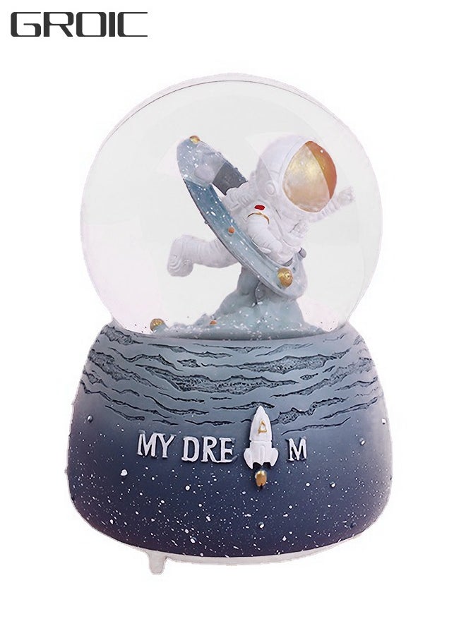 Astronaut Crystal Ball Music Box, with Led Lamp Stand, Snowflakes Falling Great Gifts, Educational Toys, Home Office Decor