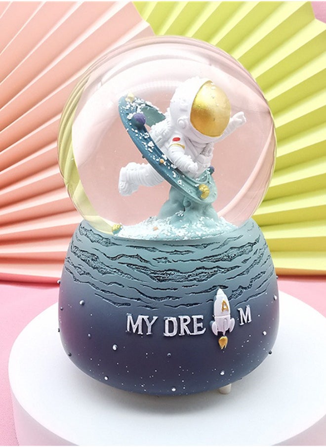 Astronaut Crystal Ball Music Box, with Led Lamp Stand, Snowflakes Falling Great Gifts, Educational Toys, Home Office Decor