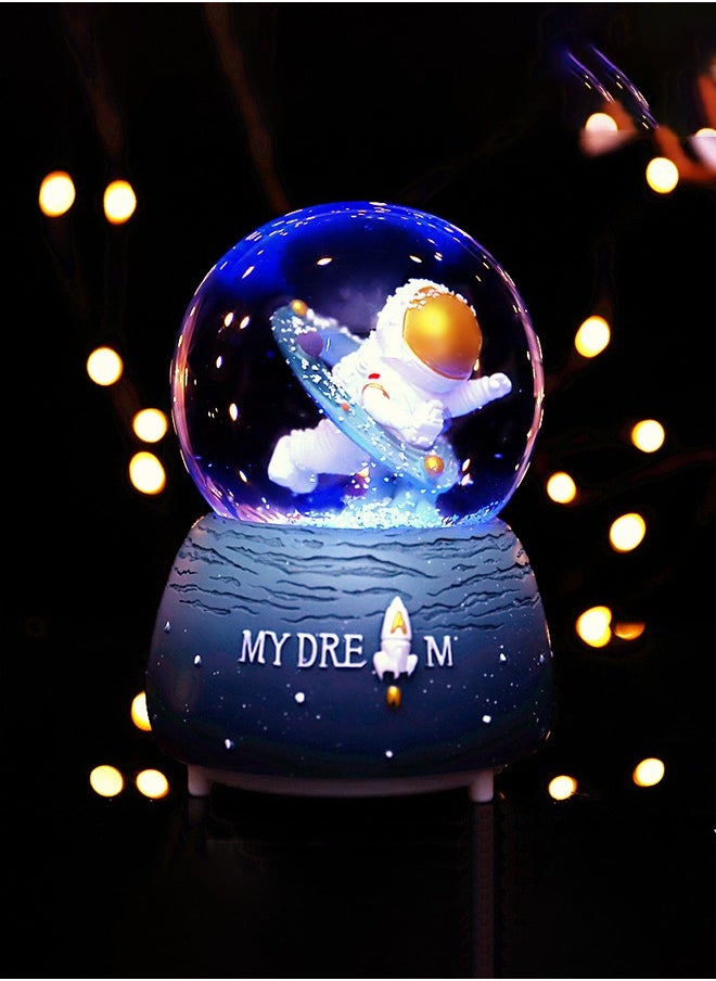 Astronaut Crystal Ball Music Box, with Led Lamp Stand, Snowflakes Falling Great Gifts, Educational Toys, Home Office Decor