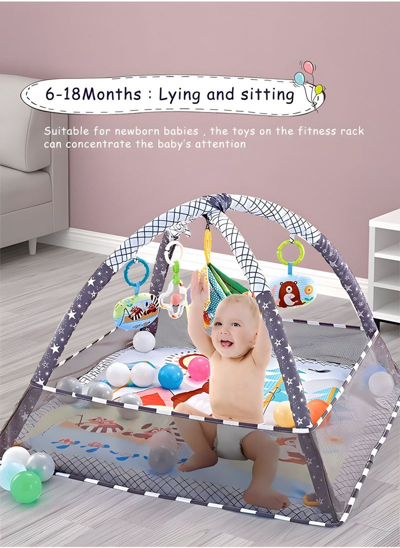 Baby Play Gym, Mat Newborn with Padded Base Lightweight Foam Stand, 5 Hanging Toys and 18 Ocean Balls Washable Playmats & Floor Gyms for 0-36 Months