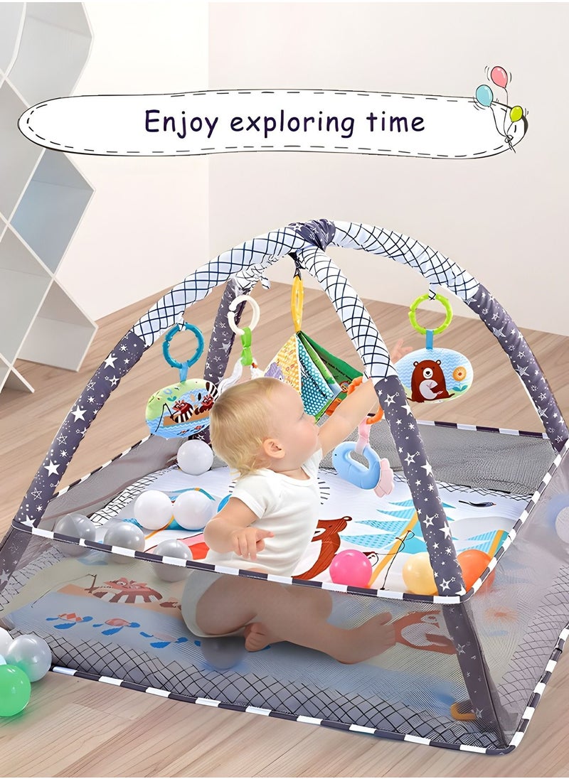 Baby Play Gym, Mat Newborn with Padded Base Lightweight Foam Stand, 5 Hanging Toys and 18 Ocean Balls Washable Playmats & Floor Gyms for 0-36 Months