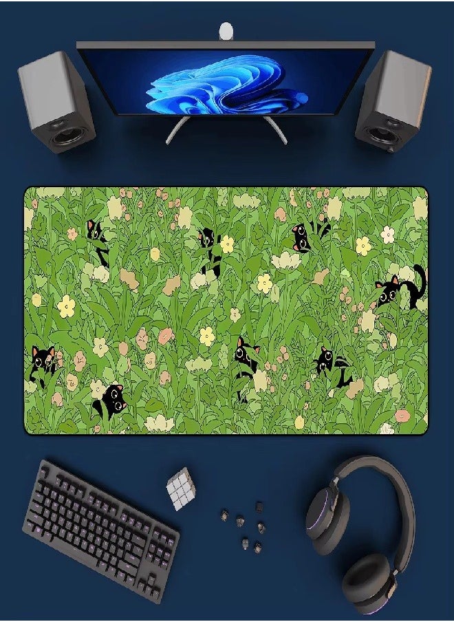 Extended Big Mouse Pad Large,XL Gaming Mouse Pad Desk Pad,Computer Keyboard Mouse Mat Mousepad ,100cm X 50cm X 0.3cm,Black Cat with Flower Pattern