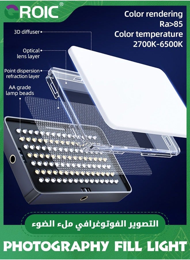 Rechargeable Photography Fill Light, RGB Video Lights, LED Camera Full Color Light for - 2000mAh Battery, CRI 95+, 2700~6500K, 96 LED+42 Phone Selfies, iPad, Laptop