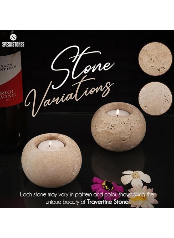 Travertine Marble Tealight Candle Holders Set of 2 | 3.5