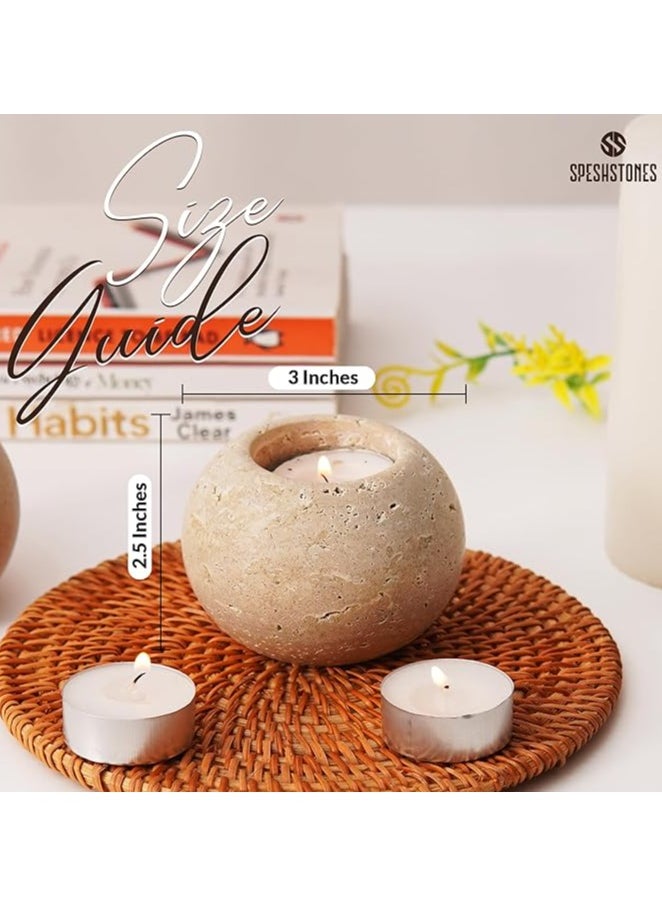 Travertine Marble Tealight Candle Holders Set of 2 | 3.5