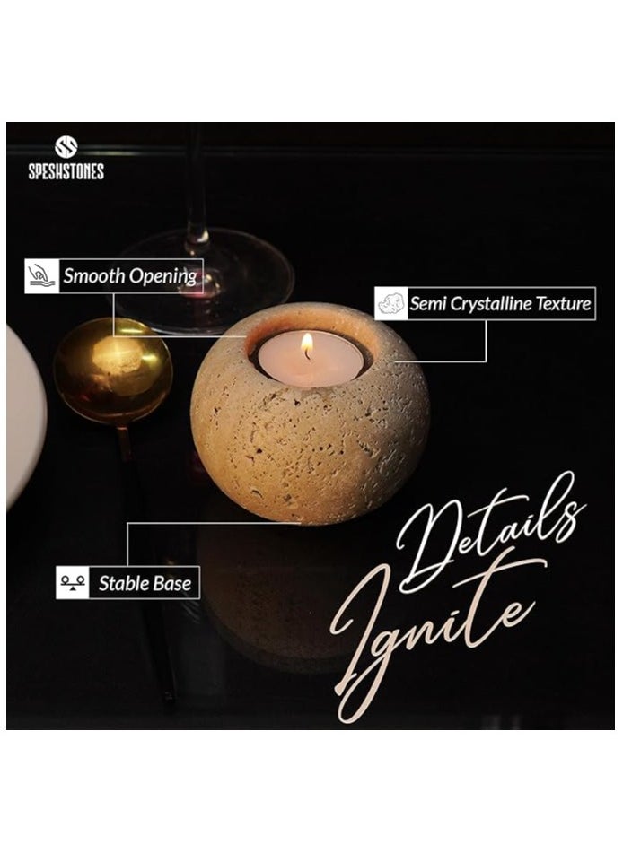 Travertine Marble Tealight Candle Holders Set of 2 | 3.5