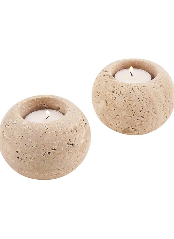 Travertine Marble Tealight Candle Holders Set of 2 | 3.5