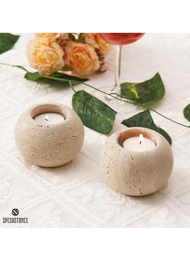 Travertine Marble Tealight Candle Holders Set of 2 | 3.5