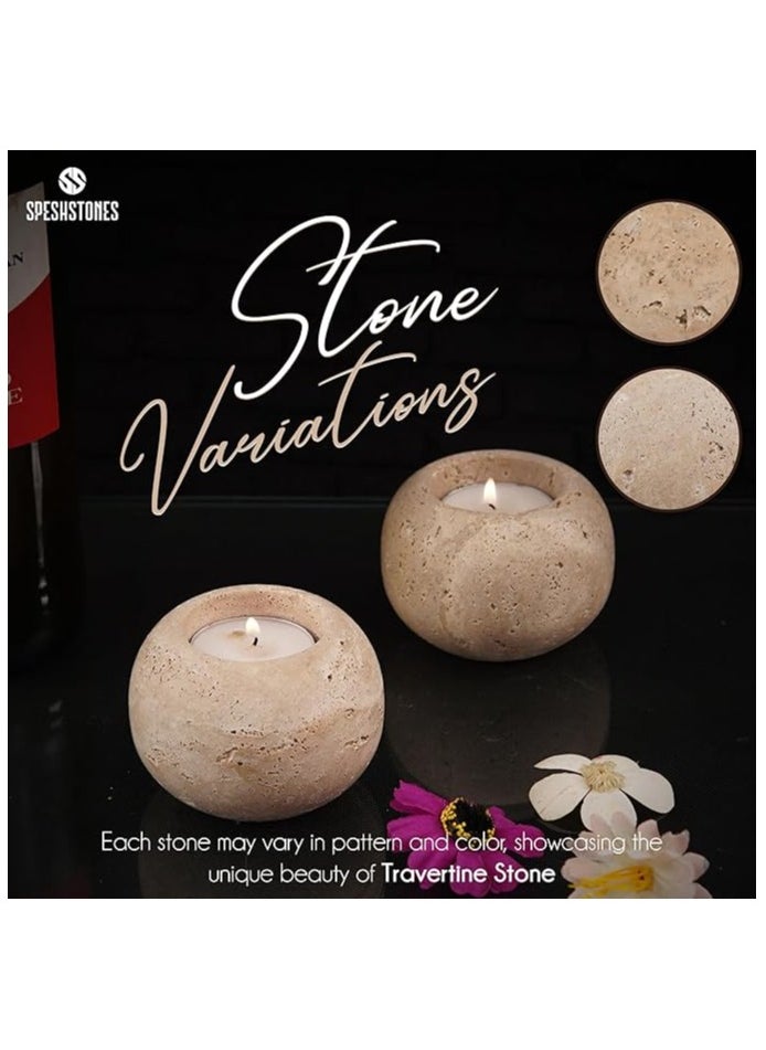 Travertine Marble Tealight Candle Holders Set of 2 | 3