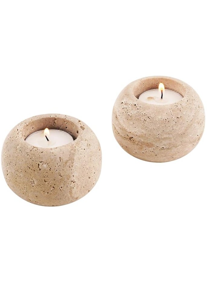 Travertine Marble Tealight Candle Holders Set of 2 | 3