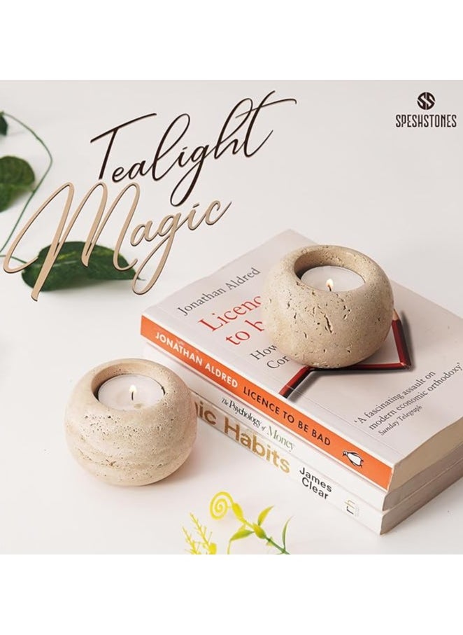 Travertine Marble Tealight Candle Holders Set of 2 | 3