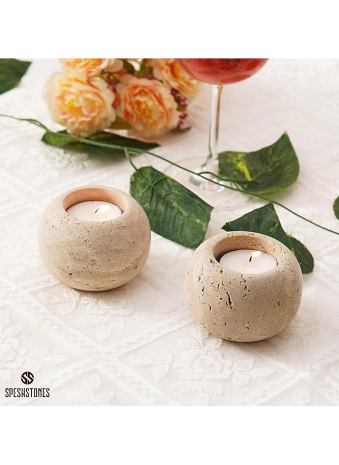Travertine Marble Tealight Candle Holders Set of 2 | 3