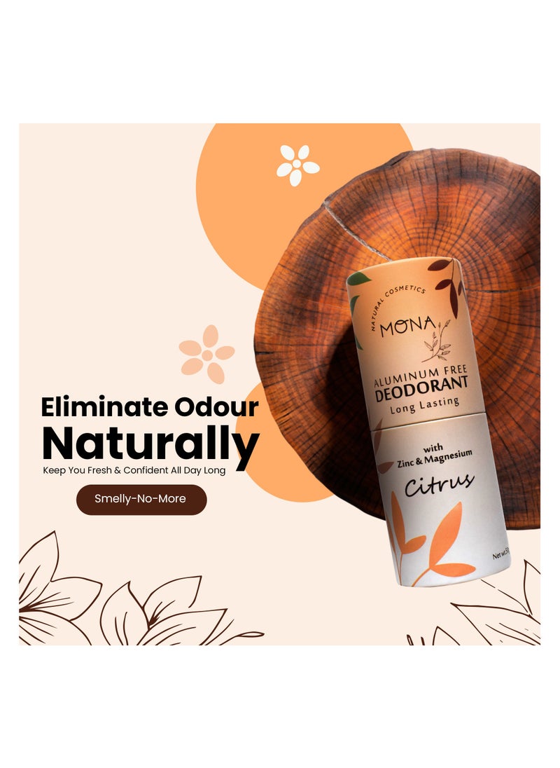 Mona Natural Aluminum-Free Deodorant for Sensitive Skin – Safe for Kids, Pregnant Women & Elderly – Long-Lasting Fresh Scent, Eco-Friendly Recyclable Packaging, Sustainable & Chemical-Free Body Deodorant for the Whole Family (Citrus)