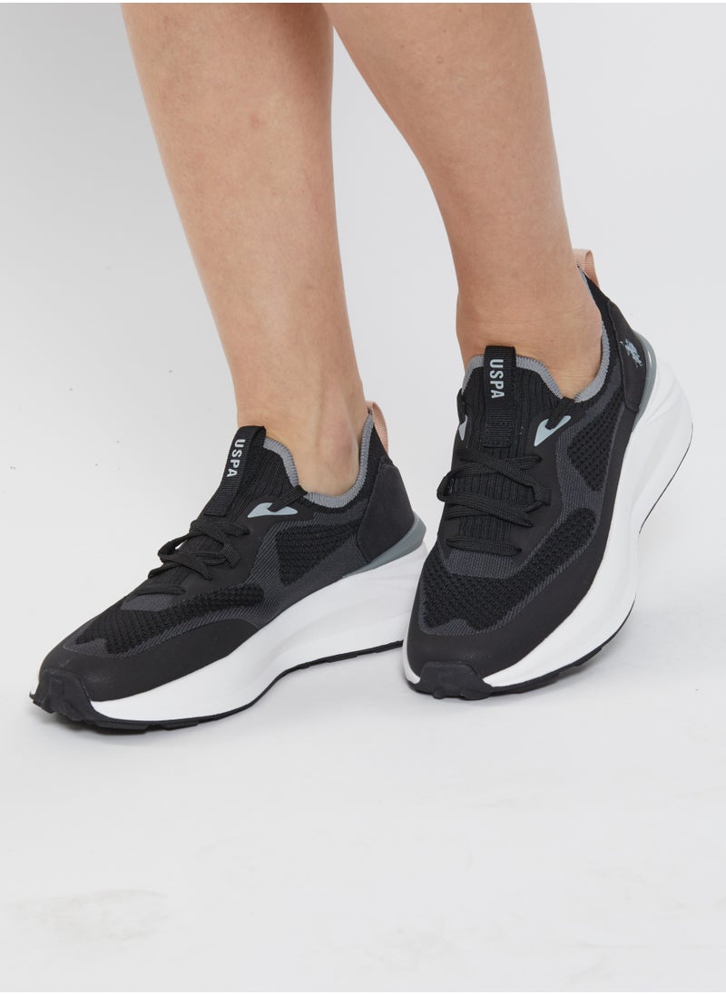 Women's Black Low-Top Premium Ramadan Exclusive Sneakers Shoes - Metallic Shine, Effortless Elegance!