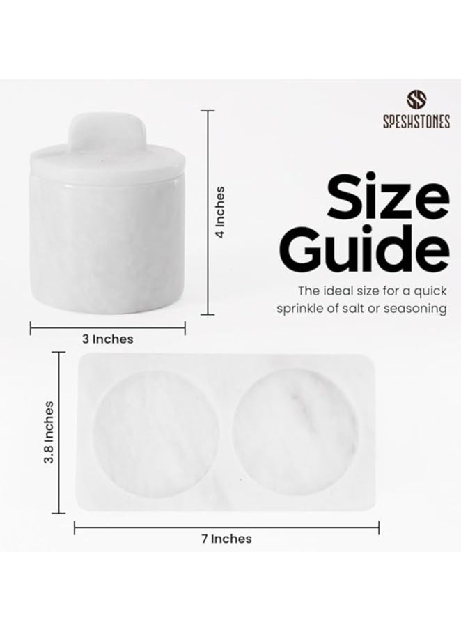Marble Salt Cellar With Lid and tray 3'' Inches White Handmade Salt Storage Box with Lid - Salt Bowl, Sugar Container, Seasoning Container For Vintage Kitchen Decor