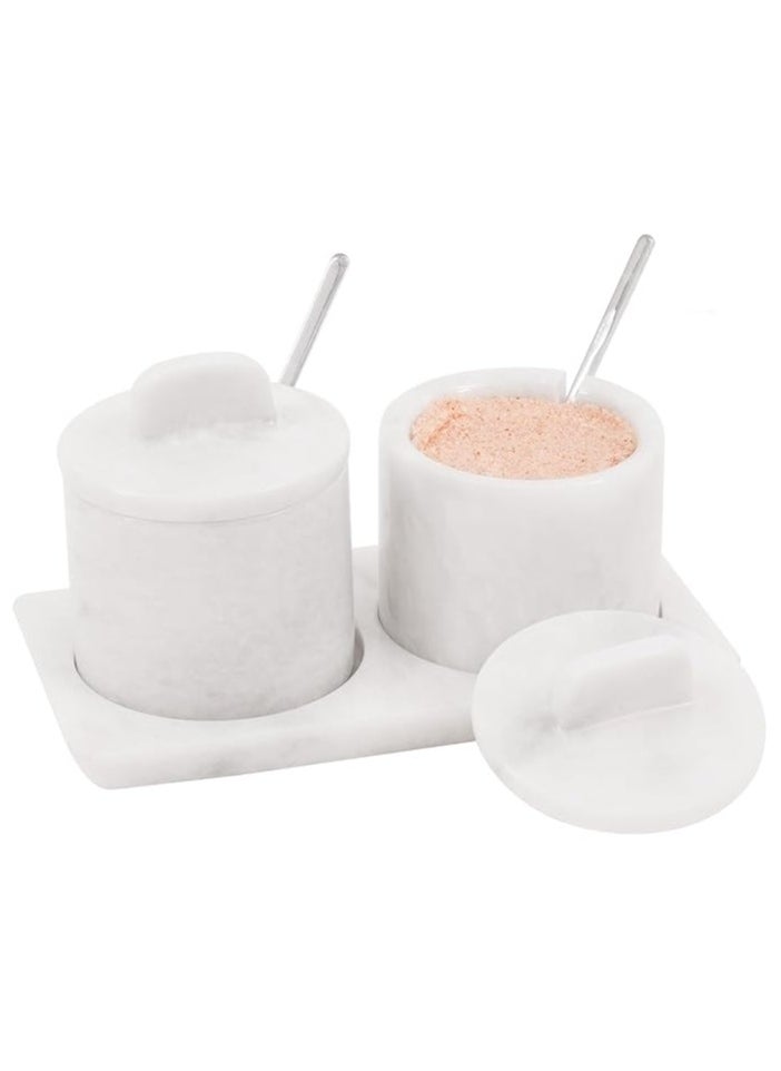 Marble Salt Cellar With Lid and tray 3'' Inches White Handmade Salt Storage Box with Lid - Salt Bowl, Sugar Container, Seasoning Container For Vintage Kitchen Decor