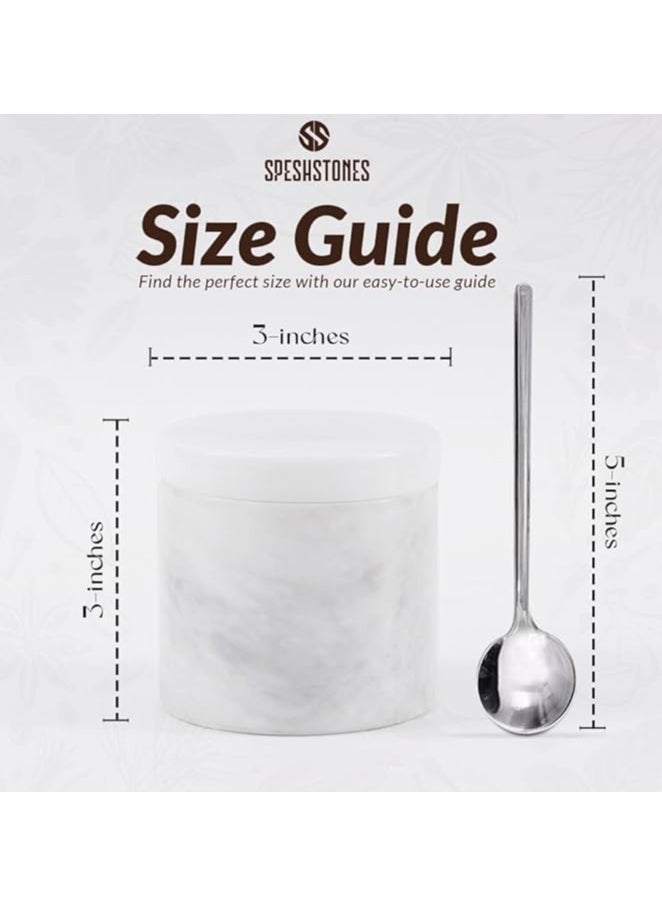 Marble Salt Cellar With Lid And Spoon 3'' Inches White Salt Container Handmade Spice Seasoning Containers For Kitchen Storage Accessories - Salt Box & Ideal Sugar Bowl, Flaky Salt Cellar