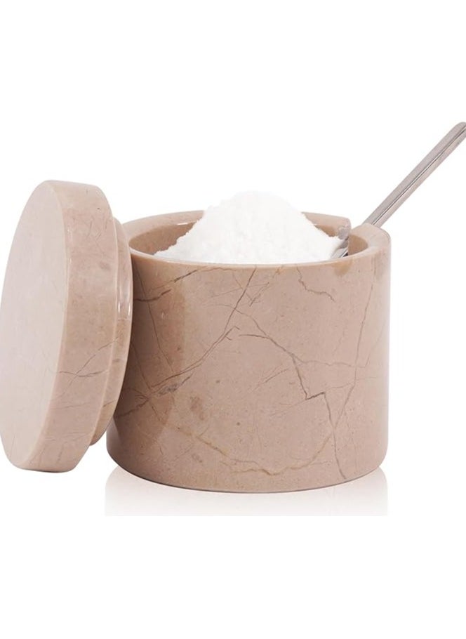Marble Salt Cellar With Lid & Spoon 3'' Inches Verona Handmade Salt Containers for Countertop Marble Salt Holder With Lid Ideal Spice Box & Salt Box