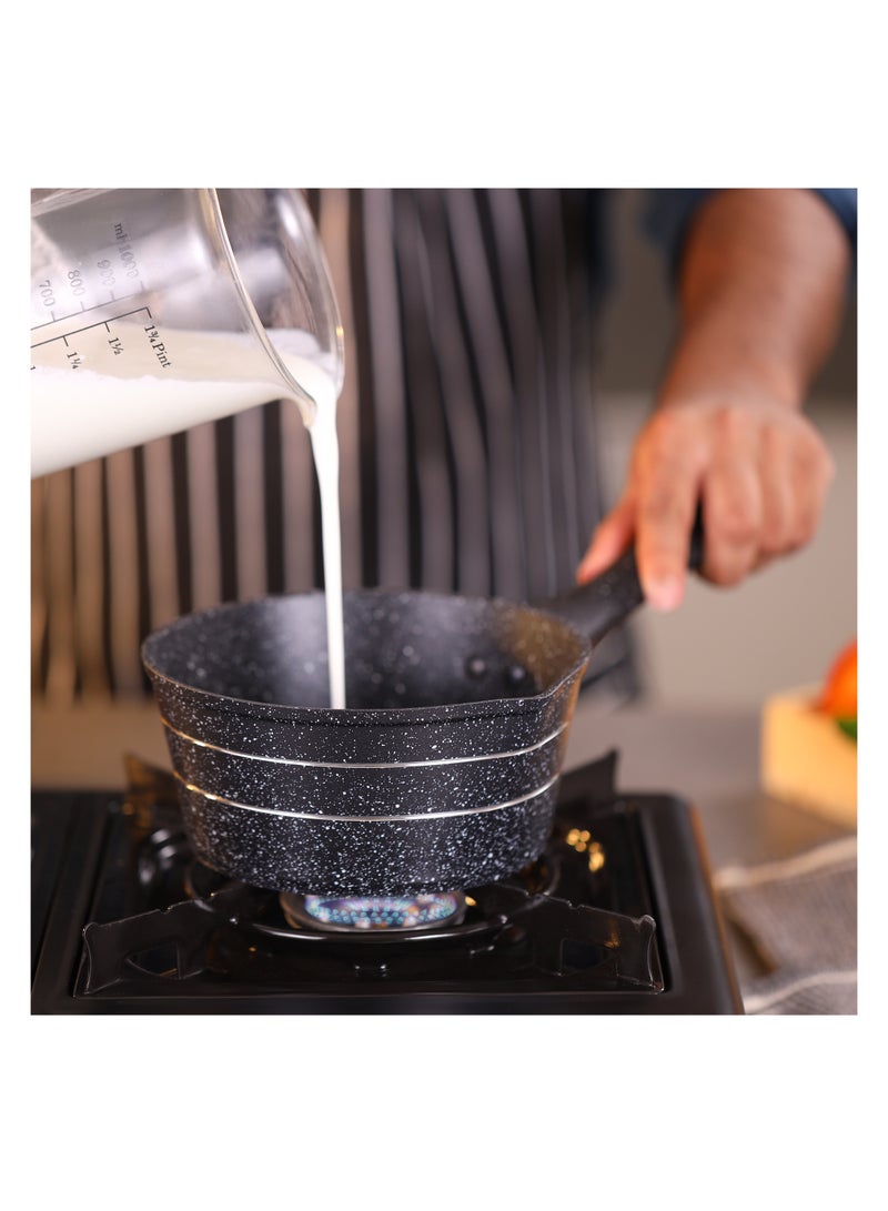 Royalford 16 cm Smart Granite Series Milk Pan- RF11833/ Forged Aluminum Body with Nonstick Coating, Stylish Design with Soft Touch Handle Black