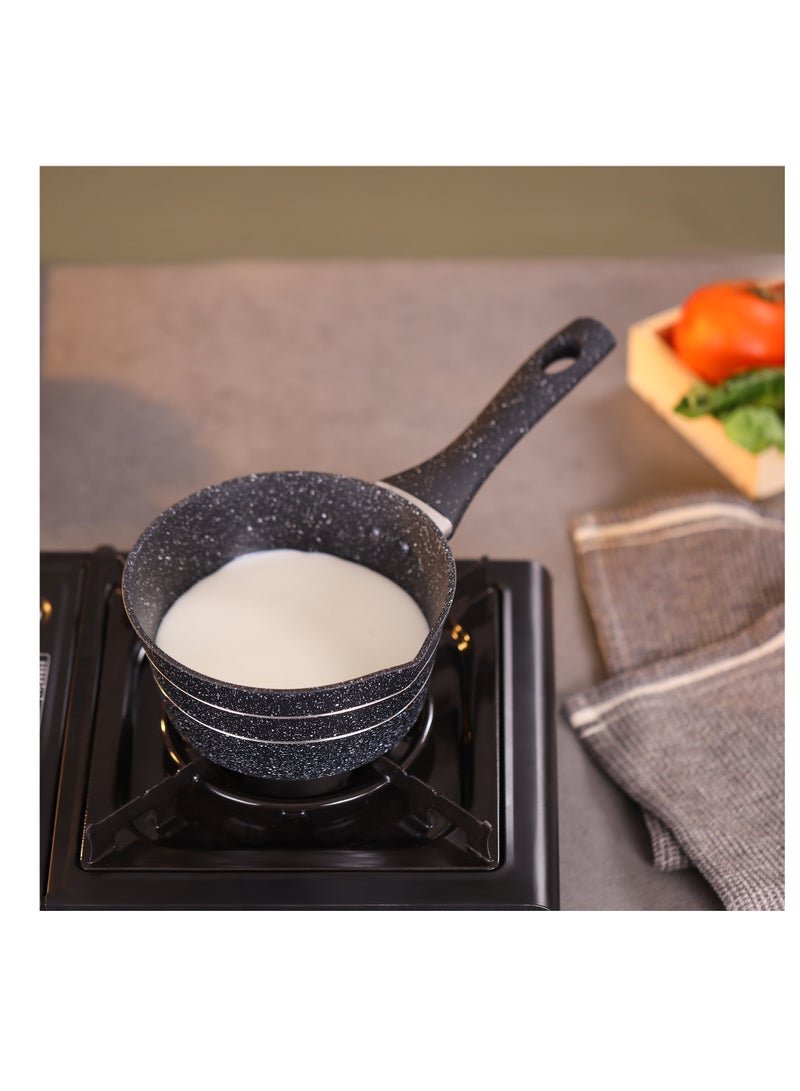 Royalford 16 cm Smart Granite Series Milk Pan- RF11833/ Forged Aluminum Body with Nonstick Coating, Stylish Design with Soft Touch Handle Black