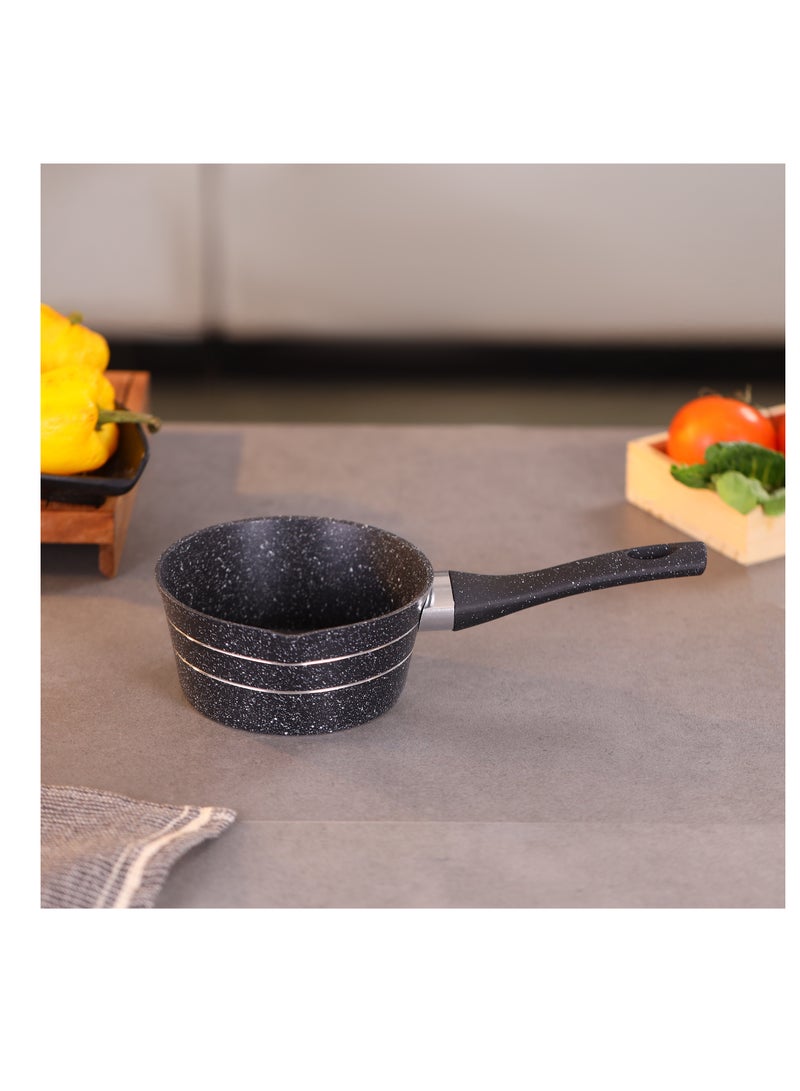 Royalford 16 cm Smart Granite Series Milk Pan- RF11833/ Forged Aluminum Body with Nonstick Coating, Stylish Design with Soft Touch Handle Black
