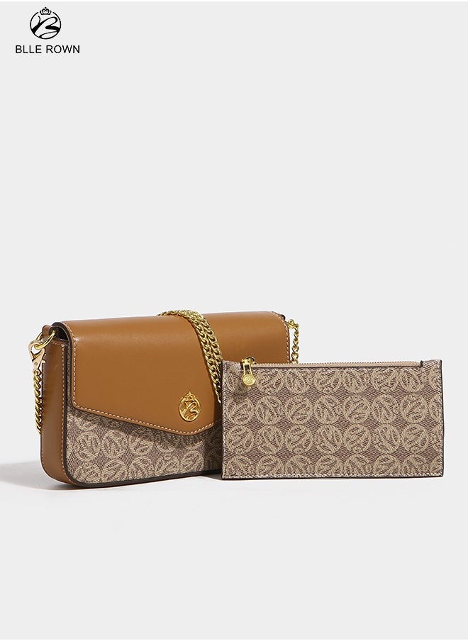 2PCS Chic Women Leather Handbags,Shoulder Sling Bag Set for Ladies Mini Crossbody Bag with adjustable Gold Chain Strap, Perfect Gift for Her, Vintage & Modern Style East West Bags