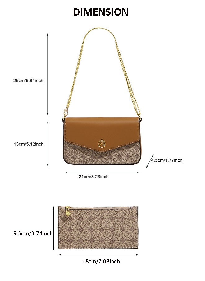 2PCS Chic Women Leather Handbags,Shoulder Sling Bag Set for Ladies Mini Crossbody Bag with adjustable Gold Chain Strap, Perfect Gift for Her, Vintage & Modern Style East West Bags