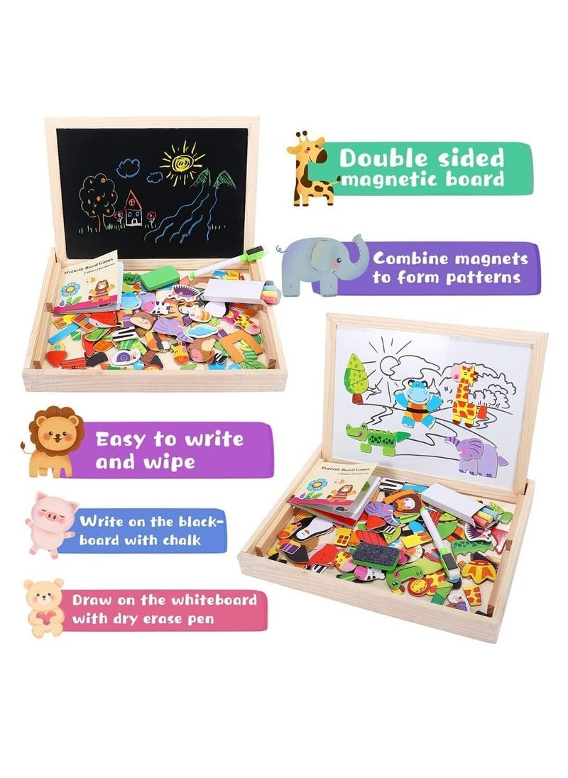 3-in-1 Wooden Easel with Magnetic Puzzle